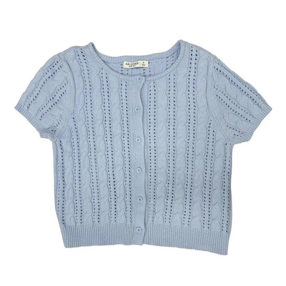 Arizona Jean Co Cable Knit Short Sleeve Cardigan Light Blue